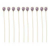 Gold Plated 925 Sterling Silver Head Pins With 4x3mm Pear Amethyst - 40mm, Width 0.5mm - (10pcs)