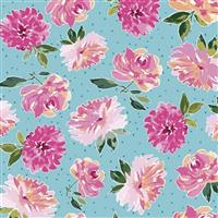 Lila Tueller Lucy June Tossed Floral Aqua Fabric 0.5m