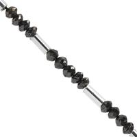 2.30cts Black Diamond Faceted Rondelles Approx 2mm, 6cm Strand With Spacers