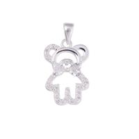 925 Sterling Silver Teddy Bear Pendant with CZ and Glass 