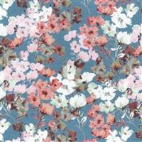 Pink Floral on Blue Organic Printed Jersey Fabric Bundle (1.5m)