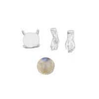  925 Silver Collet, Two Solderable Hands &1cts Rainbow Moonstone Cabochon