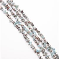 900cts Larimar Chips Approx 4x7 to 5x8mm, 100" Endless Chips Strand