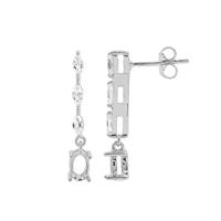 925 Sterling Silver Oval Earrings Mount (To fit 6x4mm gemstones) Inc. 0.66cts White Zircon Brilliant Cut Marquise 4x2mm - 1Pair