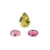 1cts Multi-Colour Tourmaline Brilliant Oval 5X3 & Pear 7X5mm Loose Gemstone, (Pack of 3)