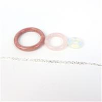 Nesting Rings - Rhodonite, Rose Quartz, Opalite Set with Cable Cut Chain