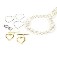 Love After Love; Shell Pearl Rounds, Sterling Silver Heart Shape Closed Jump Rings & Heart Clasps 