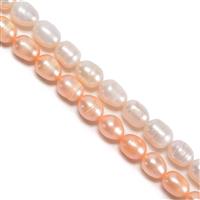 2 x 38cm Strands Freshwater Cultured Rice Bead Pearls Approx 6-8mm (White & Peach)