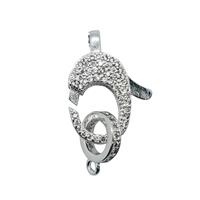 Silver Plated Base Metal CZ Clasp Clip Design, 1PC