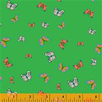 Posy Butterflies On Green Fabric 0.5m
