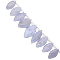 110cts Blue Lace Agate Smooth Marquoise Approx 14x7 to 27x13mm, 14cm Strand With Spacers