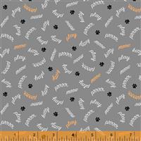 Mod Cat Play Words Grey Fabric 0.5m