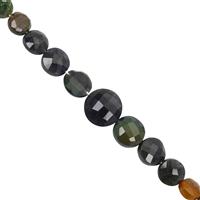 Hand Selected 17cts Black Opal Graduated Faceted Coin Approx 4 to 10mm, 15cm Strand With Spacers