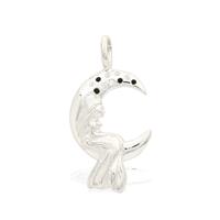 Willow & Tig Collection: Love You To The Moon & Back 925 Sterling Silver Charm Approx 30x15mm With Black Spinel & White Topaz