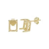Gold Plated 925 Sterling Silver Octagon Earring Mounts (To fit 9x7mm gemstone)- 1pair