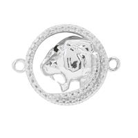 0.4cts 925 Sterling Silver Circle Panther Connector (20x15 mm) With Black Spinel Eye 1.50mm