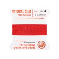 Silk Thread, Size 04 (.6 mm, .024 in) - Red, with needle, 2 m (6.5 ft)