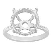 925 Sterling Silver Ring Mount With Zircon Pave (To Fit 12x12mm Round Gemstone)