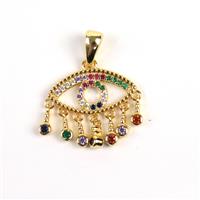 Gold Plated 925 Sterling Silver Evil Eye Pendant With Multi Coloured Cubic Zirconia Approx 17x21mm
