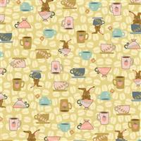 Coffee Bunnies Bunny Tea Cups Yellow Fabric 0.5m