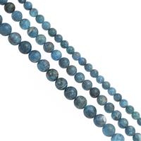 640cts Neon Apatite Smooth Round (Approx 6mm, 8mm &10mm) 38cm Strand (Set of 3)