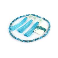 Blue; 3 x Turquoise Colour Tassel, Nylon Cord & Apatite Plain Rounds