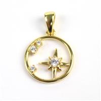 Gold Plated 925 Sterling Silver Celestial Round Pendant Approx 14mm