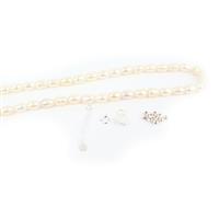 Daisy Duke - 925 Sterling Silver Daisy Pack: Inc.Daisy Charm  & Extended Chain with Tag + Faceted Spacer Beads + Clasp & White Freshwater Rice Pearls