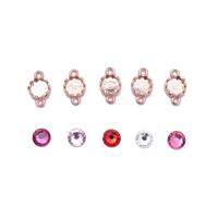 Rose Gold Plated Base Metal Bezel Cup Connectors with 2 loops and Flat Back Glass Stones approx. 6mm (Rose, Light Rose, Peach, Crystal, Fuschia/ 5pcs)