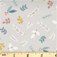 Moda Little Ducklings Warm Grey Scatted Leaves Fabric 0.5m