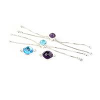 Mystic: Purple & Blue Faceted Glass Connector, Silver Plated Base Metal Slider x2