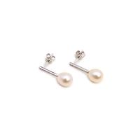 925 Sterling Silver Drop Earrings With White Freshwater Cultured Rice Pearl Approx 8-9mm (1pair)