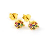 Gold Plated 925 Sterling Silver Circle Earrings With Loop & With Multi Colour Cubic Zirconia