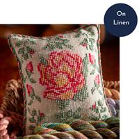 The Cross Stitch Guild Peace Rose Pincushion on Linen
