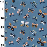 Beautiful Butterflies Blue Cotton Poplin Fabric 0.5m