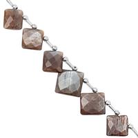78cts Chocolate Moonstone Graduated Faceted Square Approx 12.5 to 19.5mm, 21cm Strand with Spacers