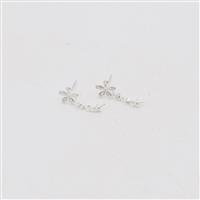 925 Sterling Silver 3cts White Topaz Cluster Drop Flower Earrings With Pearl Peg  (1 Pair)