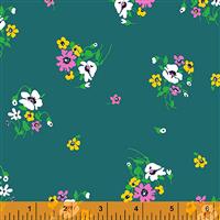 Posy On Teal Fabric  0.5m