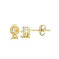 Gold Plated 925 Sterling Silver Oval Earrings Mount (To fit 4x3mm gemstones) Inc. 0.02cts White Zircon Brilliant Cut Round 1.50mm - 1 Pair