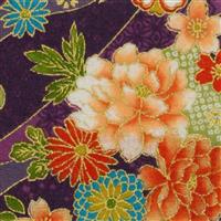 Sevenberry Gold Metallic Traditional Japanese Floral Purple Fabric 0.5m