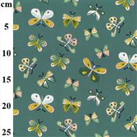 Beautiful Butterflies Green Cotton Poplin Fabric 0.5m