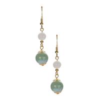 24.73ct Type A Green & White Burmese Jadeite Gold Tone Sterling Silver Earrings