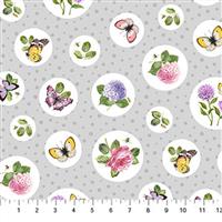 Scented Garden Butterfly & Flower Circles Fabric 0.5m