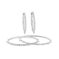 Silver Plated Base Metal Bangle & Earring Set with Loops (Inc. 2x Bangles & 1x Pair of Earrings)