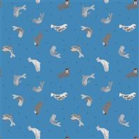 Lewis & Irene Small Things Polar Animals Seals on Blue Fabric 0.5m