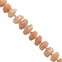 95cts Peach Moonstone Graduated Faceted Unusual Tumble Approx 8.5x3 to 11x6.5, 15cm Strand with Spacer