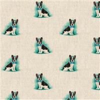 French Bull Dog All-Over Linen Look Fabric 0.5m