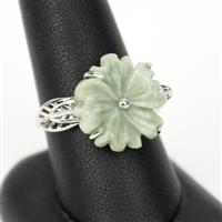 7.58ct Type A Moss-In-Snow Burmese Jade Sterling Silver Flower Ring . Size 9