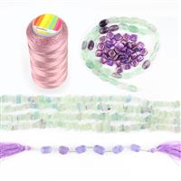Fluorite Flow! Inc; Fluorite Beads, Ovals & Tumbles, Slab Beads, Pale Pink Nylon Cord