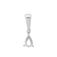925 Sterling Silver Pear Pendant Mount (To fit 6x4mm Gemstone) Inc. 0.02cts White Zircon Brilliant Cut Round 1.25mm- 1pcs